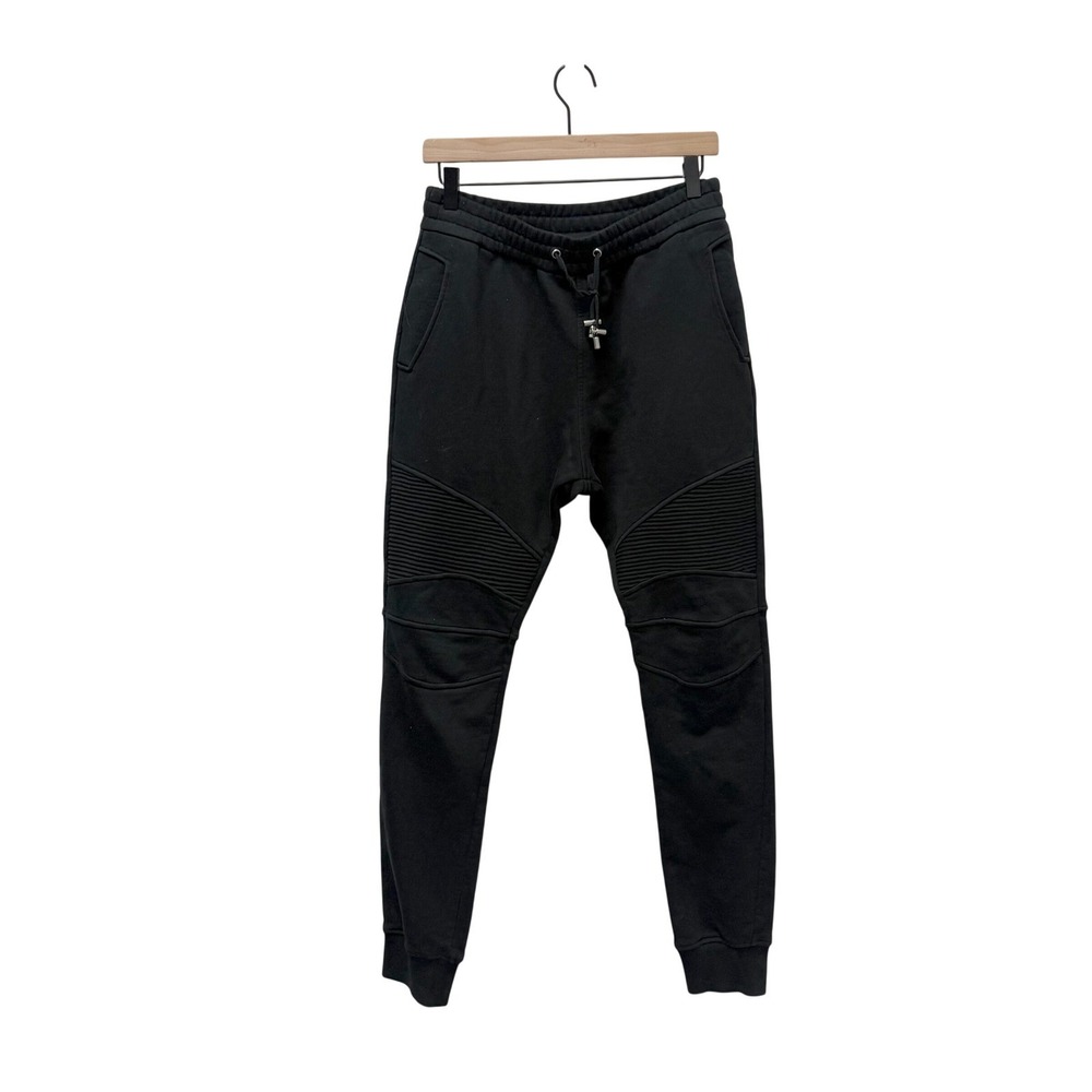 Balmain Paris Mens Black Biker Joggers Moto Sweatpants Logo OB000B115 Size M‎